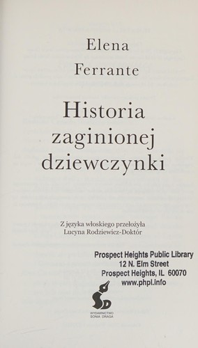 Elena Ferrante: Historia zaginionej dziewczynki (Polish language, 2016, Wydawnictwo Sonia Draga)