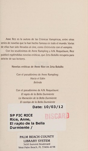 Anne Rice: El rapto de la Bella Durmiente (Spanish language, 2011, Zeta Bolsillo)