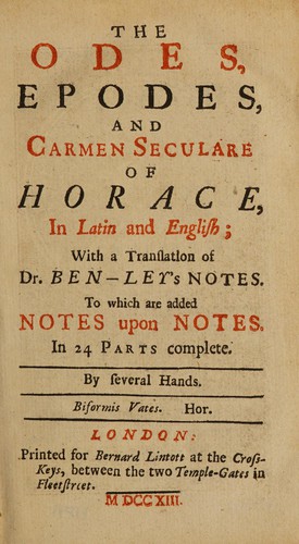 Horace: The Odes, Epodes, and Carmen seculare of Horace (1713, B. Lintott)