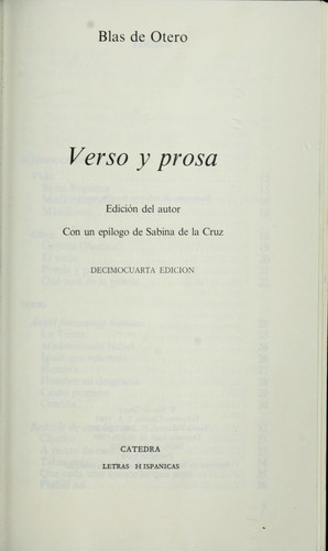 Blas de Otero: Verso y prosa (Spanish language, 1976, Cátedra)