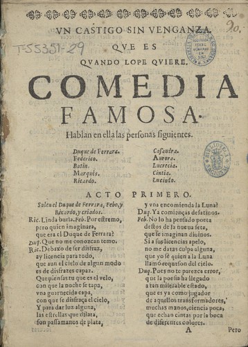 Lope de Vega: Un castigo sin venganza (Spanish language, Pedro Gómez de Pastrana)