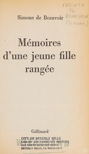 Simone de Beauvoir: Mémoires du̕ne jeune fille rangée (French language, 1986, Gallimard)