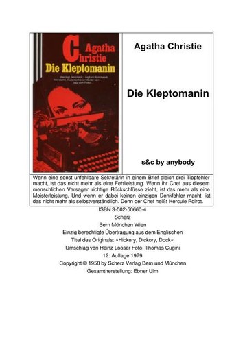 Agatha Christie: Die Kleptomanin (German language, 1979, Scherz)