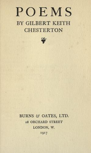 G. K. Chesterton: Poems (1917, Burns & Oates)