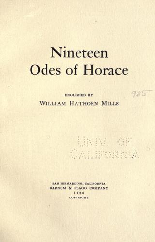 Horace: Nineteen odes of Horace (1920, Barnum & Flagg co.)
