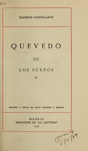 Francisco de Quevedo: Los sueños (Spanish language, 1916, Ediciones de "La Lectura")